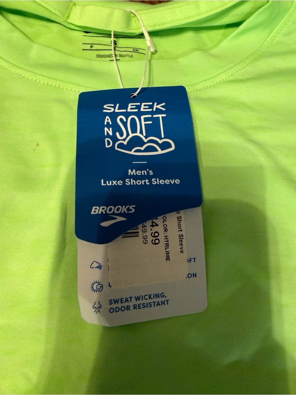 Brooks Men's Luxe Short-Sleeve Crew Tee - Neon Lime - Picture 2 of 3